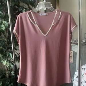 Madison Mauve V-Neck Top with Sparkling Trim